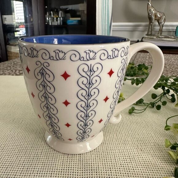 Starbucks 2003 Vintage Barista Collection Red White Blue Geometric Footed Mug - Picture 2 of 7